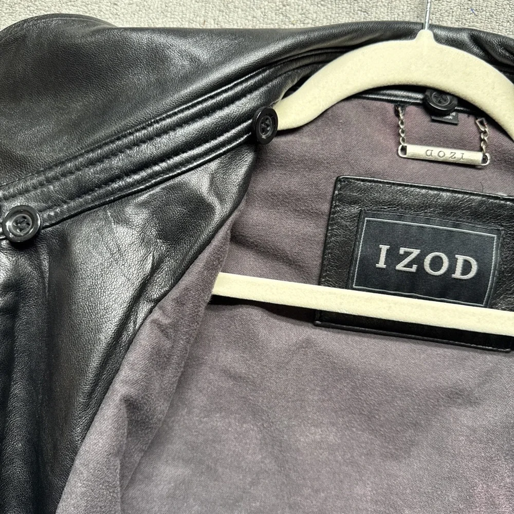 Izod Black Leather Jacket Men's Large Classic Bomber Moto Core‎ Style